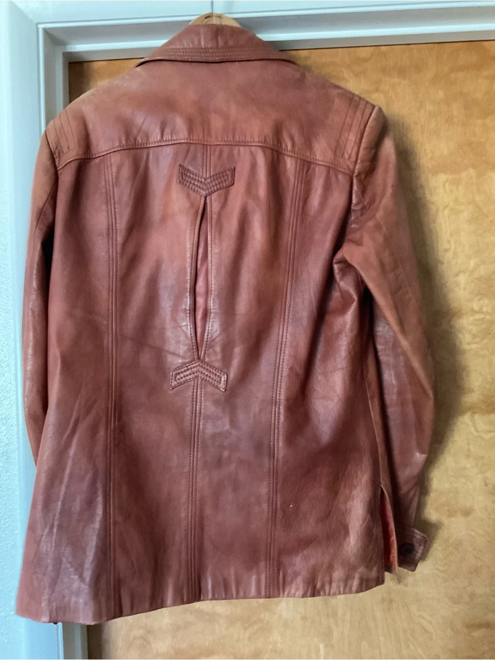 Men's Vintage Red Brown Leather Button Jacket Size 40